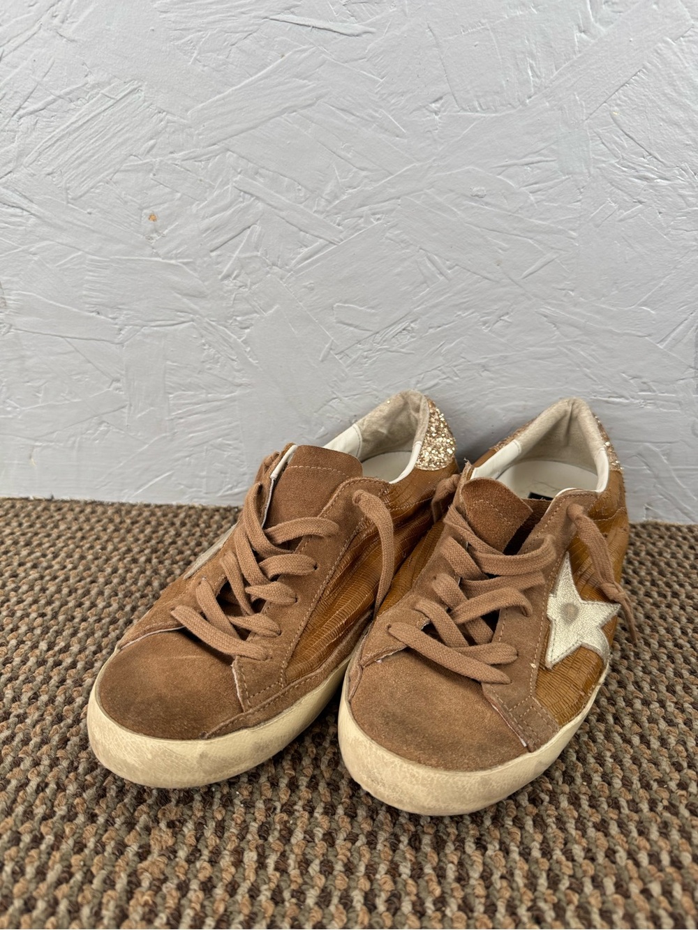Golden Goose Brown Suede Sneakers with White Star and Gold Heel